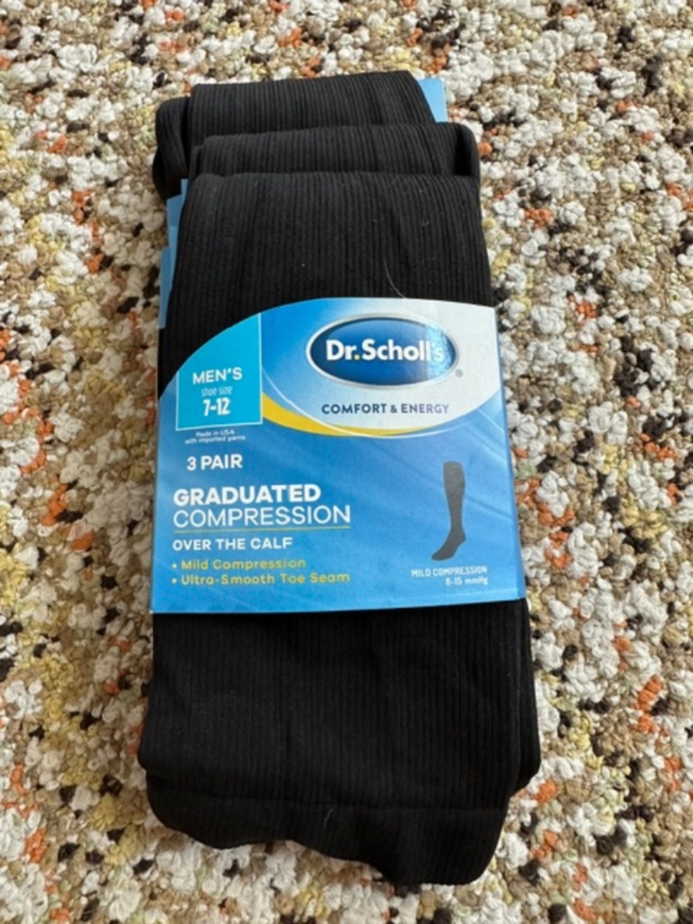 Dr. Scholl's Men's Graduated Compression Over the Calf Socks- 3 Pair Pack-NEW
